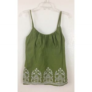 Ann Taylor Green Tank W/ Embroidery Stitching